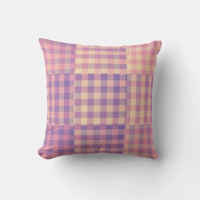 Coussin Jaune Rose Violet Damier Patchwork Motif (Recto)