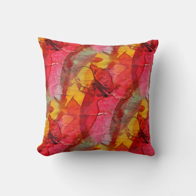 Coussin Jaune rouge d'art d'aquarelle (Recto)