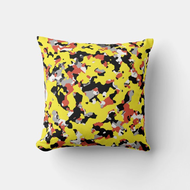 Coussin Jaune Rouge Noir Gris Camouflage Camo Motif (Recto)