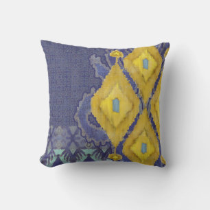 Coussin Jaune tribal antique de marine de motif d'IKAT
