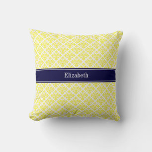 Coussin Jaune Vintage Blanc Damassé #3 Marine Monogramme P