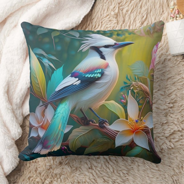 Coussin Jay à ailes Turquoises en berceau (Couverture)