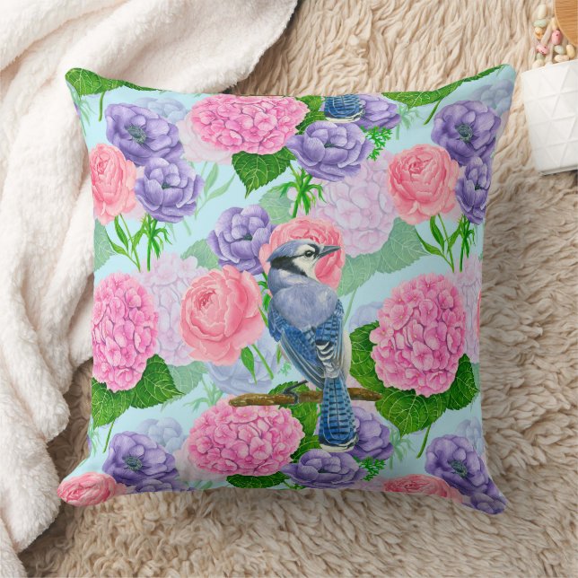 Coussin Jay bleu et fleurs motif aquarelle (Couverture)