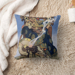 Coussin JC Leyendecker Reine Maeve Guerrière Celtique