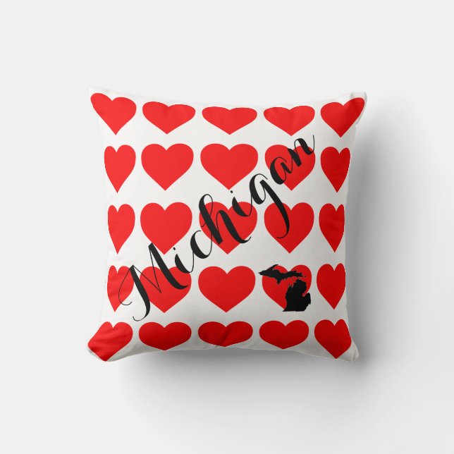 Coussin Je coeur les Grands Lacs, Michigander, coeur rouge (Recto)