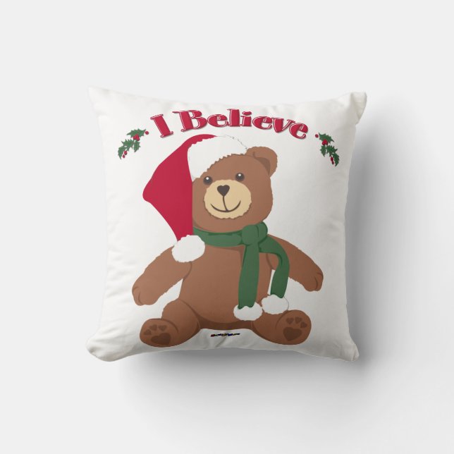 Coussin Je Crois ! Ours en peluche Noël (Recto)