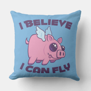 Coussin Je crois que je peux voler Cochonnet Mignon Kawaii