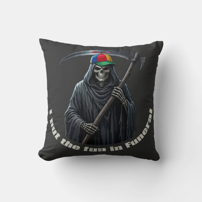 Coussin Je mets l'amusement dans les funérailles (Recto)