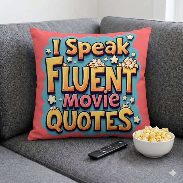 Coussin Je parle couramment les citations de films rétro p (I Speak Fluent Movie Quotes Retro Pop Art Throw Pillow Mockup A)