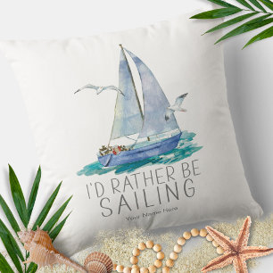 Coussin Je préférerais être Citation de voile - Aquarelle