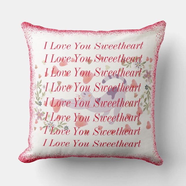 Coussin Je Rouge Vous Aime Chérie Cute Chat Valentines Jou (Recto)