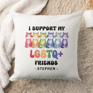 Coussin Je soutiens mes amis LGBTQ - Rainbow Cat Pride