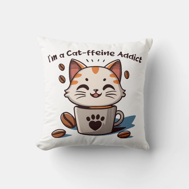 Coussin Je suis accro à la Cat-fféine (Recto)