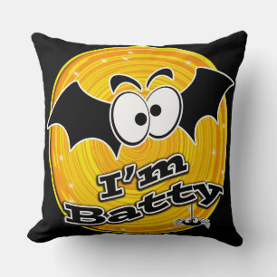 Coussin Je suis Batty Orange et Yellow Swirl