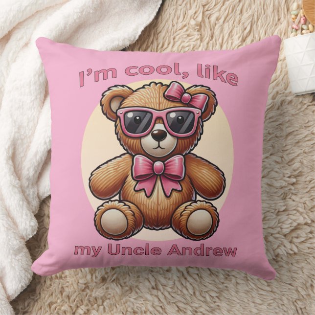 Coussin Je suis Cool Teddy Bear avec Pink Bow personnalisa (Couverture)