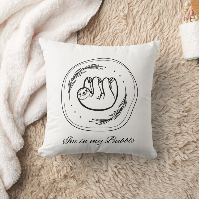 Coussin 'Je suis dans ma bulle' Black Outline dans l'oreil (Couverture)