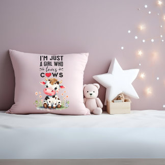 Coussin Je suis juste une fille qui aime les vaches 41cm x