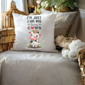 Coussin Je suis juste une fille qui aime les vaches 51cm x