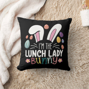 Coussin Je suis La Dame du Déjeuner Bunny Pâques qui corre