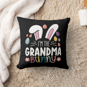Coussin Je suis la grand-mère lapin Pâques tenue de famill