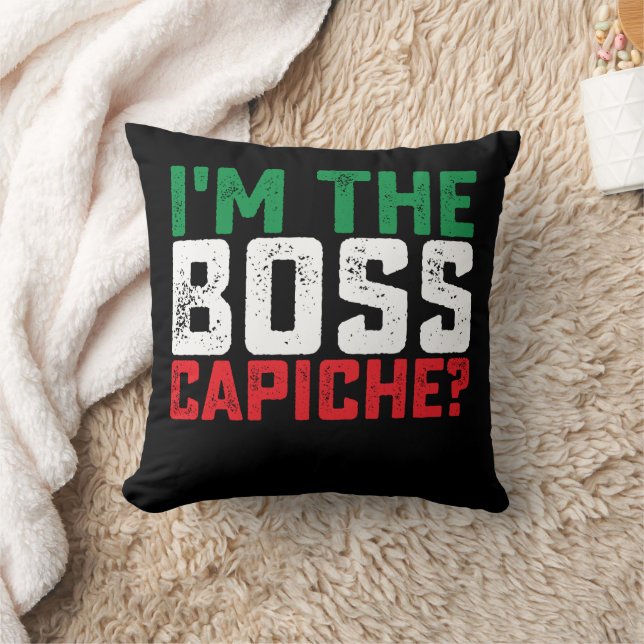Coussin Je suis le patron, capisce, drôle italien (Couverture)