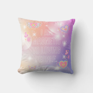 Coussin Je suis Magnétique, Motivationnel, Inspirant, Rose