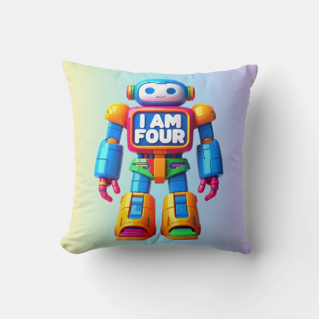Coussin Je suis quatre Robot pour enfants 4e Anniversaire  (Recto)