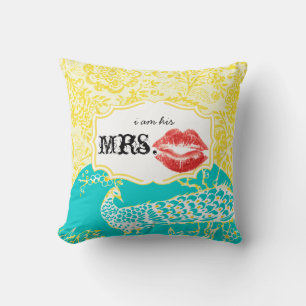 Coussin Je suis son Mme Red Lips Vintage Floral Peacock