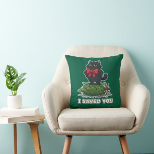 Coussin "Je t'ai sauvé" Arbre de Noël drôle de chat noir