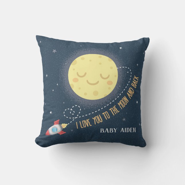 Coussin Je t'aime à la lune et à la crèche arrière de bébé (Recto)