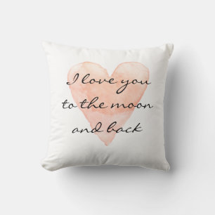 Coussin Je t'aime à la lune et au carreau arrière de coeur