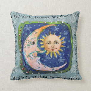 Coussin Je t'aime à la lune et au dos vous êtes mon sole