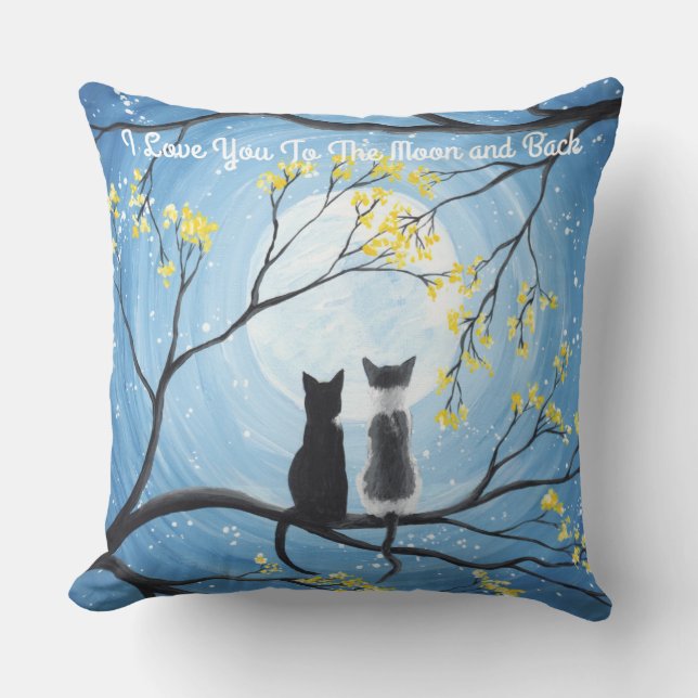 Coussin Je t'aime à la lune et le chat arrière (Recto)