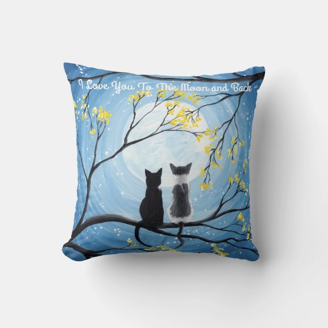 Coussin Je t'aime à la lune et le chat arrière (Recto)