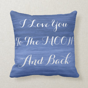 Coussin Je t'aime au bleu de lune et de dos