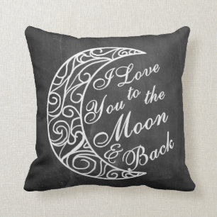 Coussin "Je t'aime au décor à la maison de lune et de dos"