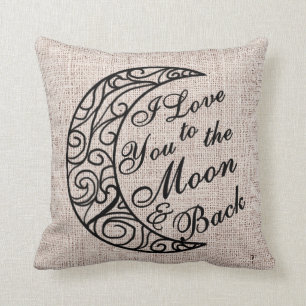 Coussin "Je t'aime au décor à la maison de lune et de dos"