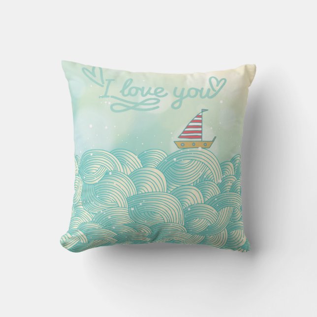 Coussin Je T'Aime Bateau À Voile (Recto)