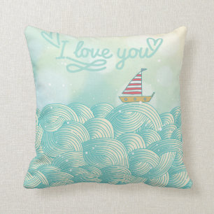 Coussin Je T'Aime Bateau À Voile
