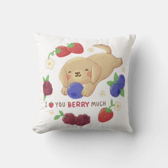 Coussin Je t'aime beaucoup aux fruits rouges : Chien migno (Recto)