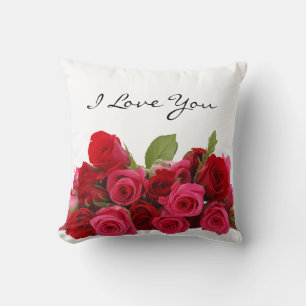 Coussin Je t'aime Chérie Roses rouges et roses