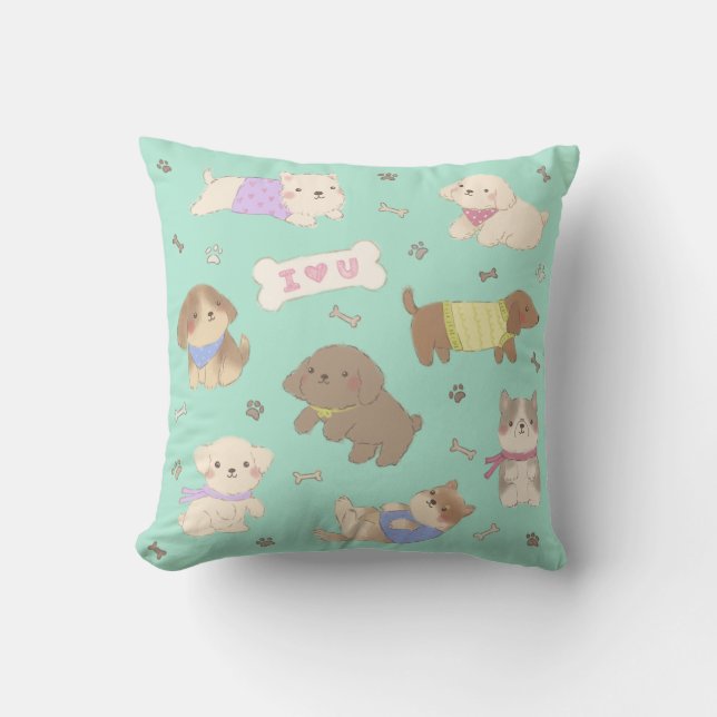 Coussin Je t'aime Chiots Illustration (Recto)