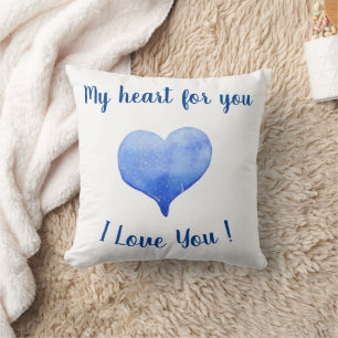 Coussin Je t'aime Cœur Bleu Mignon Saint Valentin  