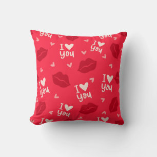 Coussin Je T'Aime Coeur Lèvres Baisers Rouge Romantique
