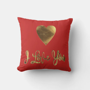 Coussin Je t'aime Coeur Romantique Typographie Rouge Or