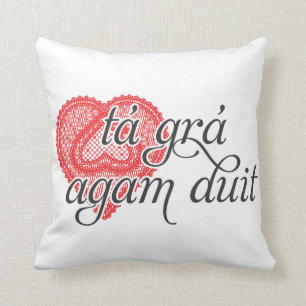 Coussin Je t'aime dans l'Irlandais - duit d'agam de grá d