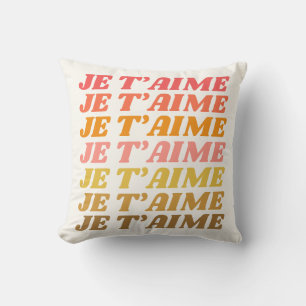 Coussin Je T'aime français dire la typographie rétro