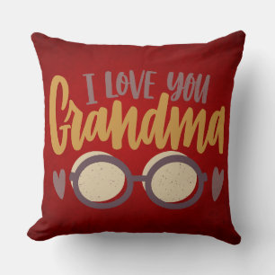 Coussin Je T'Aime Grand-Mère Calligraphie Script Rouge