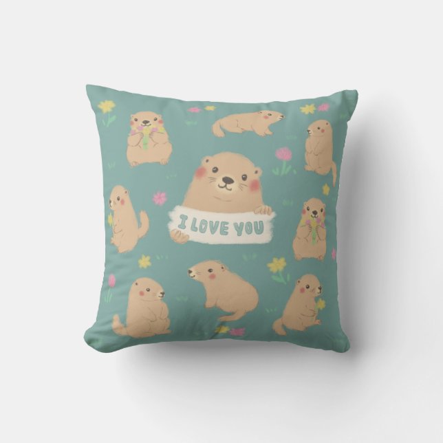 Coussin Je T'Aime, Illustration Marmotte (Recto)