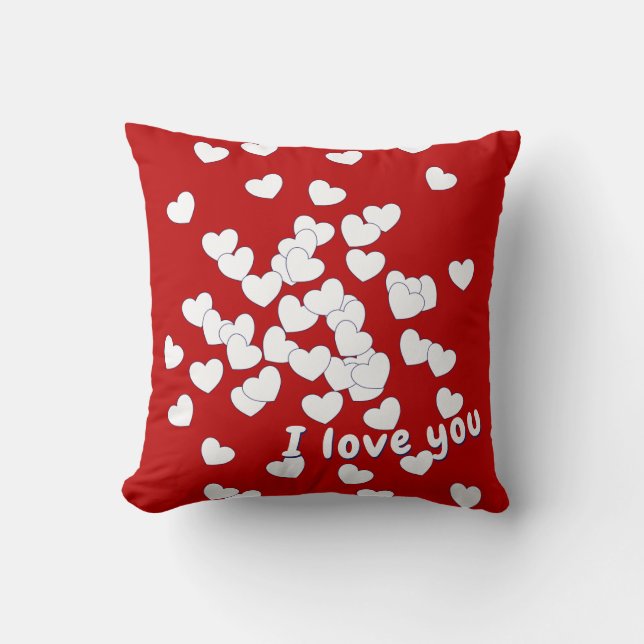 Coussin Je T'Aime - Les Deux Coeurs Blancs Sur Le Rouge (Recto)